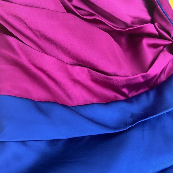 Express Colorblock Ruched Bodycon One Shoulder Mini Dress, Pink and Blue, Size S - Picture 6 of 13